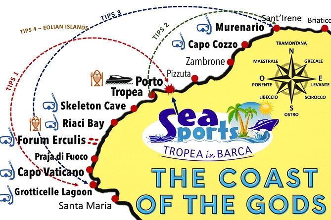 Amazing boat trip from Tropea to Capo Vaticano - 6 to 12 people - Stop-by-stop: Grotta dello Scheletro, Spiaggia di Scalea, Praia di Fuoco