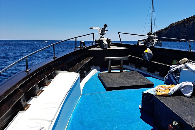 Boat excursion with lunch on board to discover Ischia - Cartaromana and Castello Aragonese: black rocks, hot bath vibes, big history