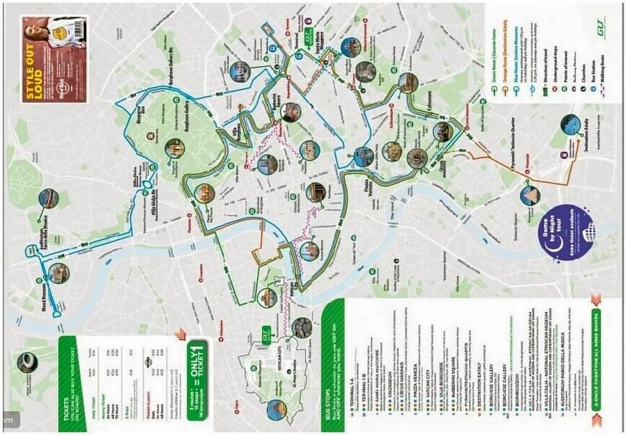 Rome:Hop-On Hop-Off Panoramic Open Bus Ticket 3 Circuits x 1 - Stop-by-stop: what each major area is for